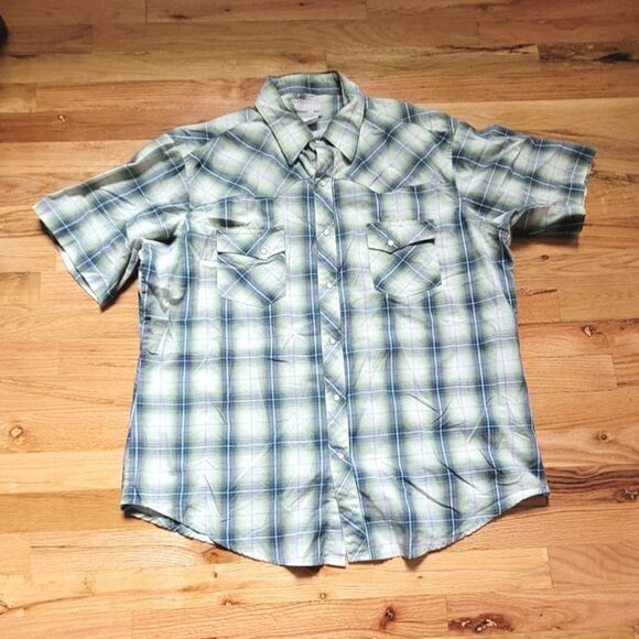 Wrangler Wrancher Plaid Pearl Button Button Up Western Top XL - Picture 1 of 6
